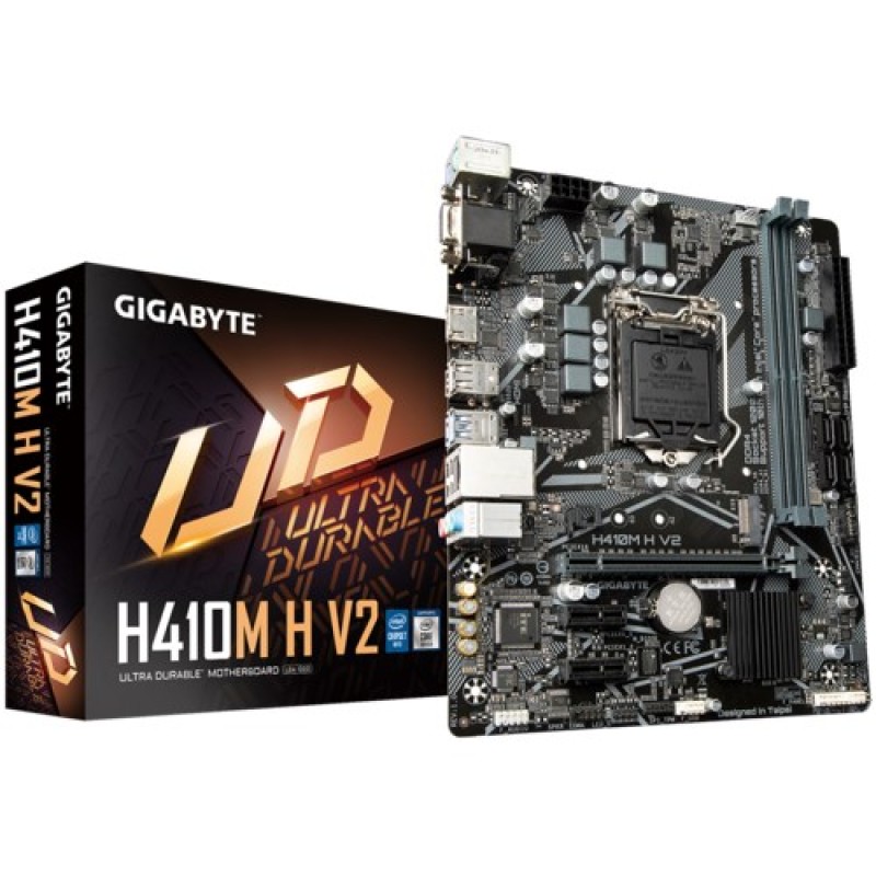 GIGABYTE H410M H V2 Motherboard - Supports Intel Core 10th CPUs, up to 2933MHz DDR4 (OC), 1xPCIe 3.0 M.2, GbE LAN, USB 3.2 Gen 1