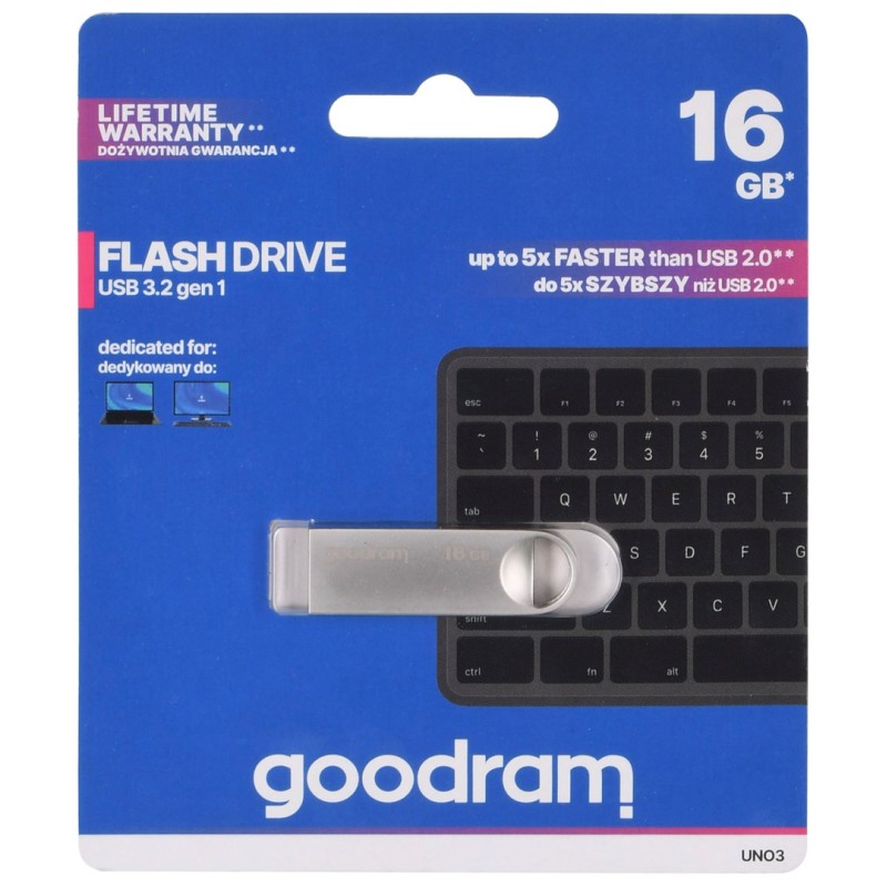 Goodram USB UNO3-0160S0R11 USB flash drive 16 GB USB Type-A 3.2 Gen 1 (3.1 Gen 1) Silver Goodram USB UNO3-0160S0R11 USB flash drive 16 GB USB Type-A 3.2 Gen 1 (3.1 Gen 1) Silver