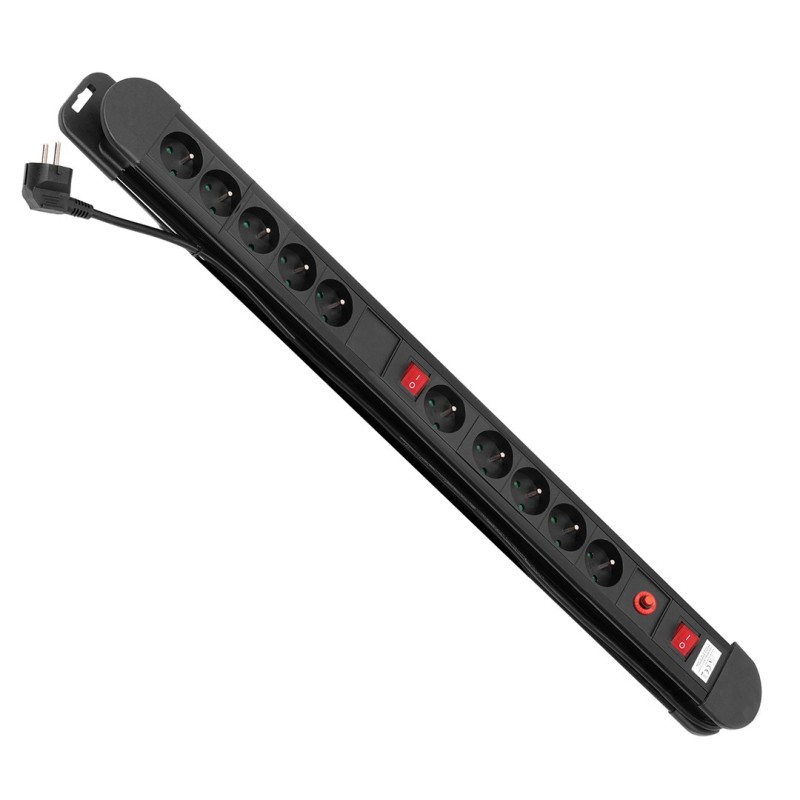 Maclean power strip, 10 outlet extension cord, 2 switches, protection and overload indication, 3680W, MCE10