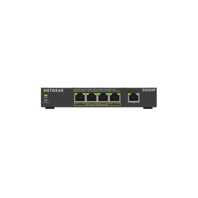 NETGEAR GS305Pv3 Unmanaged Gigabit Ethernet (10/100/1000) Power over Ethernet (PoE) Black NETGEAR GS305Pv3 Unmanaged Gigabit Ethernet (10/100/1000) Power over Ethernet (PoE) Black