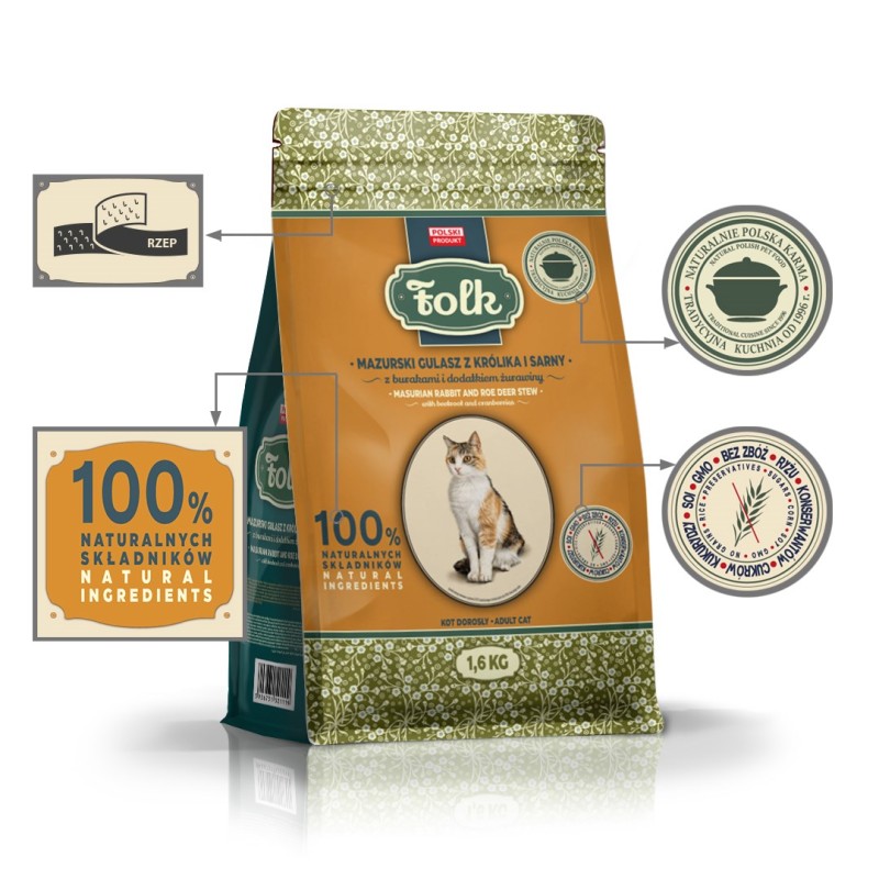 FOLK Masurian-style rabbit and roe deer stew with beets and cranberries - dry cat food - 1,6kg FOLK Masurian-style rabbit and roe deer stew with beets and cranberries - dry cat food - 1,6kg