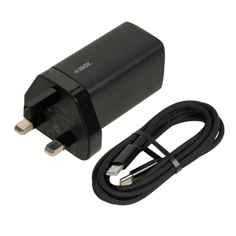 iBOX C-65 Black, GaN 65W universal charger UK plug