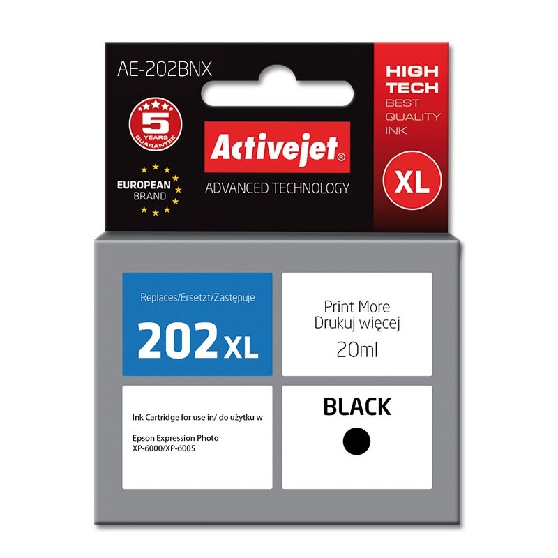 Activejet AE-202BNX ink (replacement for Epson 202XL G14010; Supreme; 20 ml; black) Activejet AE-202BNX ink (replacement for Epson 202XL G14010; Supreme; 20 ml; black)