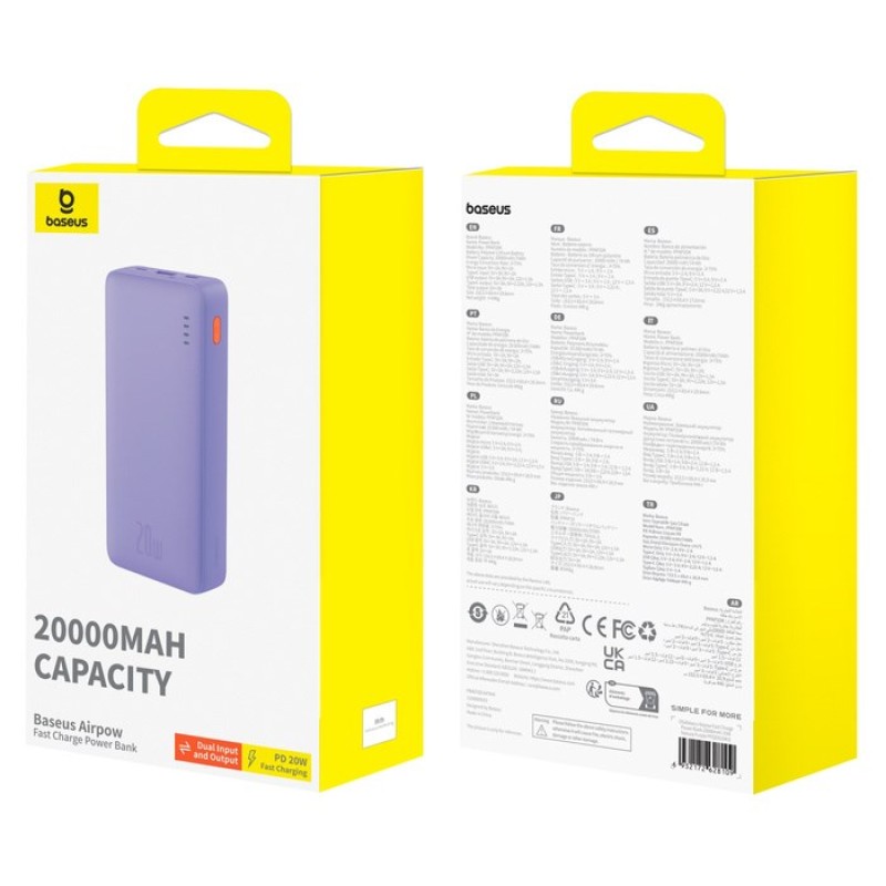 Baseus Airpow PPAP20K Lithium Polymer (LiPo) 20000 mAh Violet Baseus Airpow PPAP20K Lithium Polymer (LiPo) 20000 mAh Violet