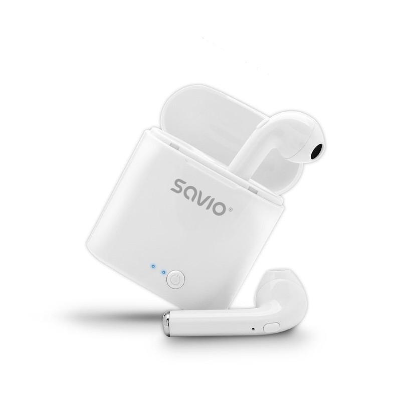 Savio TWS-01 Wireless Bluetooth Earphones, White Savio TWS-01 Wireless Bluetooth Earphones, White