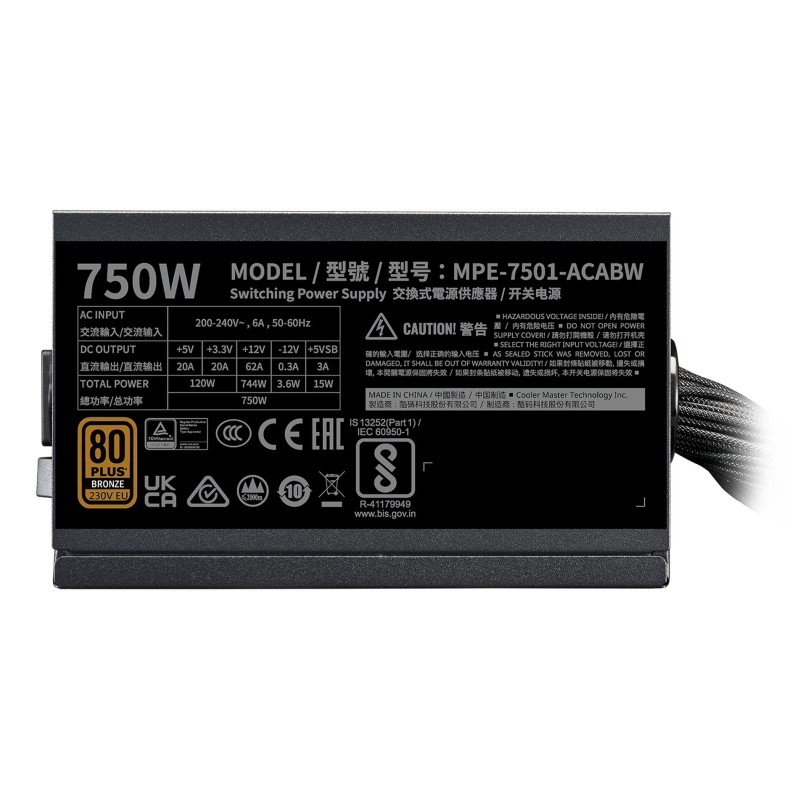 Cooler Master MWE Bronze 750 V3 230V power supply unit 750 W 24-pin ATX ATX Black Cooler Master MWE Bronze 750 V3 230V power supply unit 750 W 24-pin ATX ATX Black