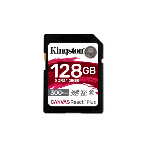 Kingston Technology 128GB Canvas React Plus SDXC UHS-II 300R/260W U3 V90 for Full HD/4K/8K Kingston Technology 128GB Canvas React Plus SDXC UHS-II 300R/260W U3 V90 for Full HD/4K/8K