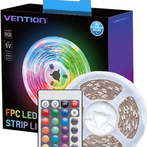 Vention RGB FPC LED strip with remote control, 5V, 5m