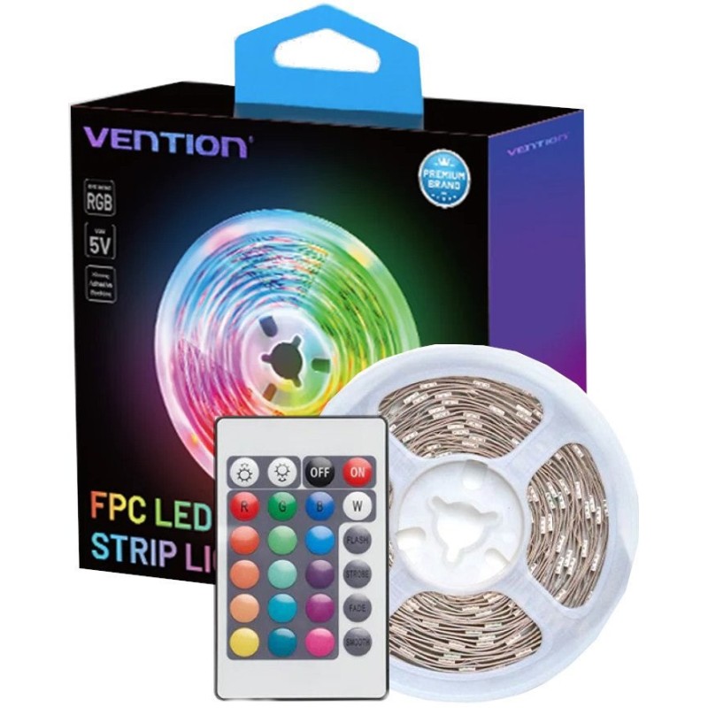 Vention RGB FPC LED strip with remote control, 5V, 5m