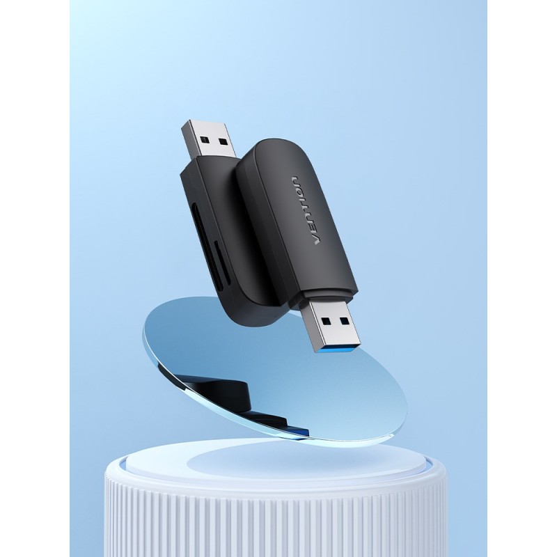 Vention 2-in-1 USB 3.0 A Card Reader(SD+TF) Black Dual Drive Letter