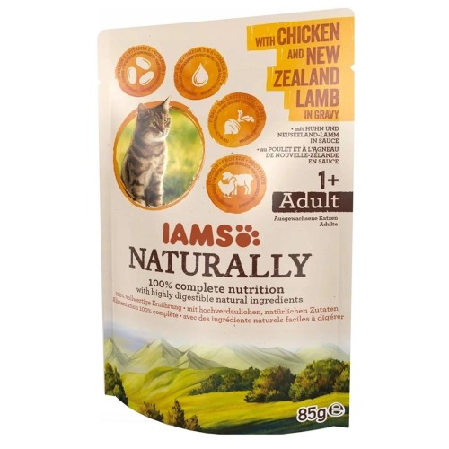 IAMS Naturally Adult with chicken and New Zealand lamb in gravy - wet cat food - 85g IAMS Naturally Adult with chicken and New Zealand lamb in gravy - wet cat food - 85g