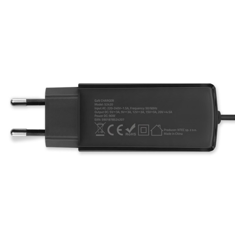 Qoltec 52420 90W GaN Super Fast Charger| 5-20V | 3-4.5A | USB-C 3.1 Qoltec 52420 90W GaN Super Fast Charger| 5-20V | 3-4.5A | USB-C 3.1