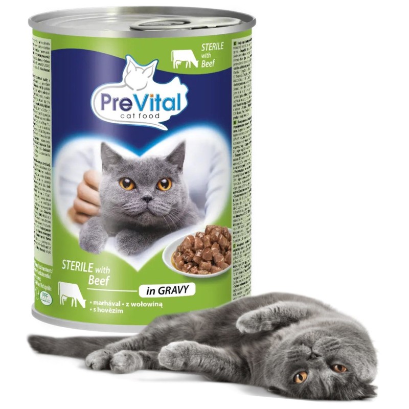 PREVITAL Cat Food Sterile Beef in Sauce - Wet Food for Cats - 415g