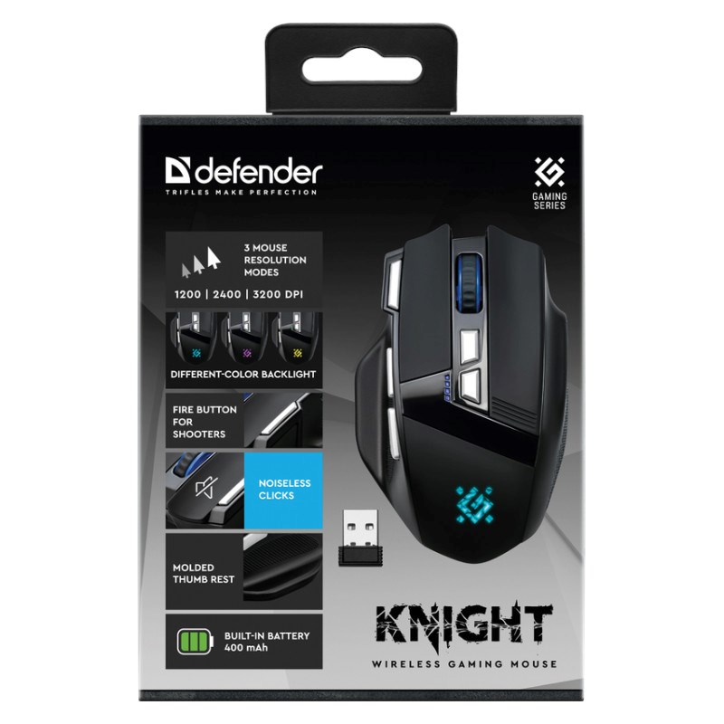 MOUSE DEFENDER GM-885 KNIGHT RF WIRELESS 3200dpi 8P BLACK MOUSE DEFENDER GM-885 KNIGHT RF WIRELESS 3200dpi 8P BLACK