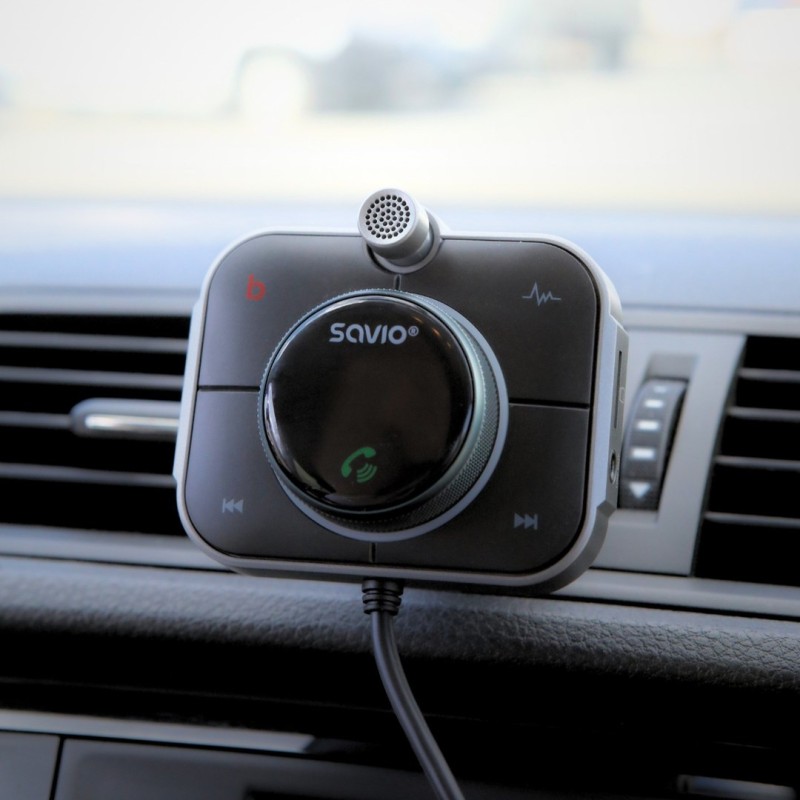 SAVIO FM transmitter, Bluetooth 5.0, QC/PD 3.0 charger, ENC, AUX OUT, Micro SD, TR-14, black SAVIO FM transmitter, Bluetooth 5.0, QC/PD 3.0 charger, ENC, AUX OUT, Micro SD, TR-14, black