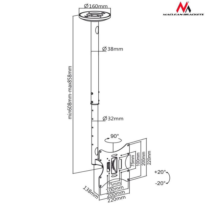 Maclean MC-504A B TV Ceiling Bracket 23-42 Maclean MC-504A B TV Ceiling Bracket 23-42