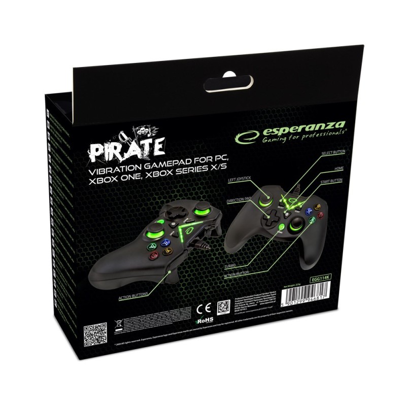 Esperanza EGG114K Game Controller Gamepad PC/XBOX ONE/XBOX SERIES X/S USB 2.0 Black Esperanza EGG114K Game Controller Gamepad PC/XBOX ONE/XBOX SERIES X/S USB 2.0 Black