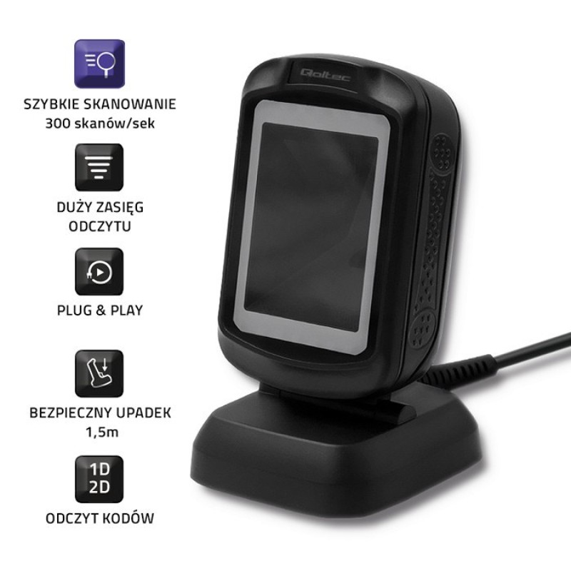 Qoltec 50864 Desktop QR & Barcode Scanner | USB Qoltec 50864 Desktop QR & Barcode Scanner | USB