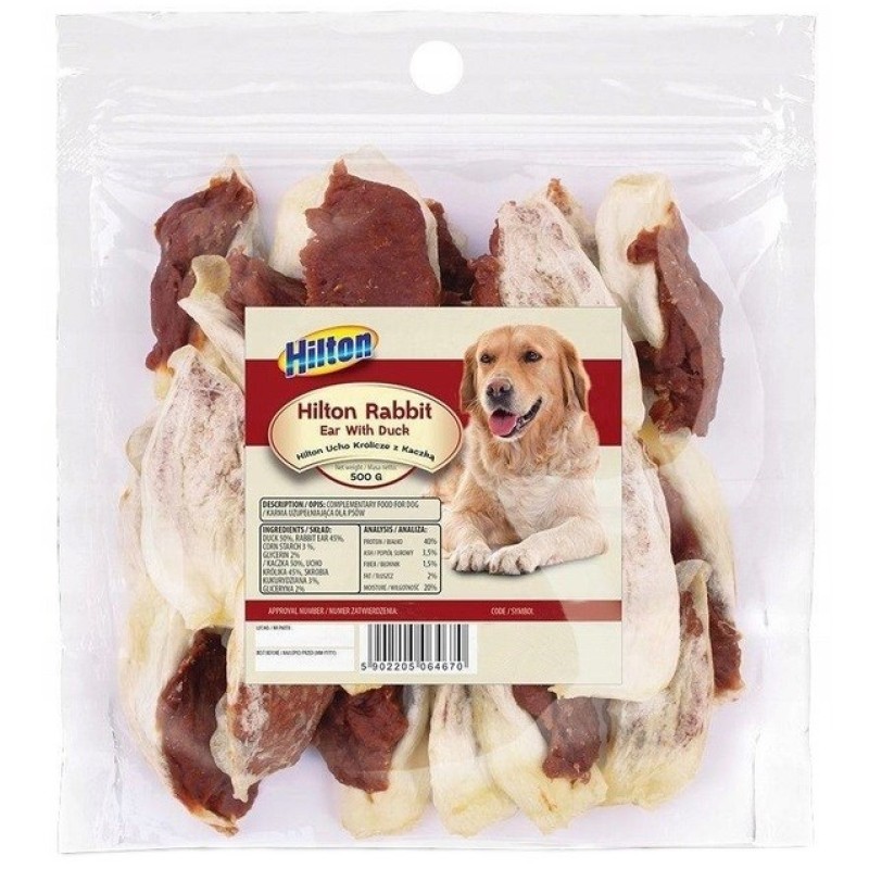 HILTON Rabbit ear with duck - dog treat - 500g