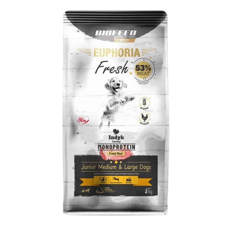 BIOFEED Euphoria Fresh Junior Medium & Large Monoprotein Turkey - dry dog food - 2kg