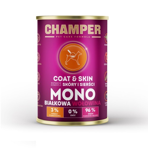 CHAMPER Coat & Skin Monoprotein Beef - wet dog food - 400g CHAMPER Coat & Skin Monoprotein Beef - wet dog food - 400g
