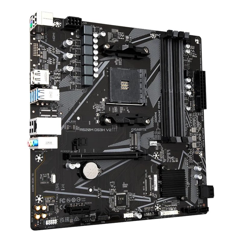 GIGABYTE A520M DS3H V2 Motherboard - Supports AMD Ryzen 5000 Series AM4 CPUs, up to 4733MHz DDR4 (OC), PCIe 3.0 x16, GbE LAN, USB 3.2 Gen 1 GIGABYTE A520M DS3H V2 Motherboard - Supports AMD Ryzen 5000 Series AM4 CPUs, up to 4733MHz DDR4 (OC), PCIe 3.0 x16, GbE LAN, USB 3.2 Gen 1