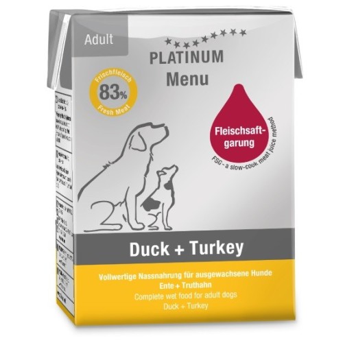 PLATINUM Menu Adult Duck+Turkey  - wet dog food - 185g