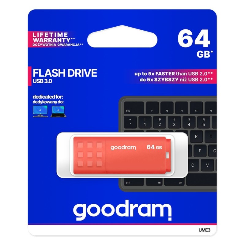 Goodram UME3-0640O0R11 USB flash drive 64 GB USB Type-A 3.2 Gen 1 (3.1 Gen 1) Orange Goodram UME3-0640O0R11 USB flash drive 64 GB USB Type-A 3.2 Gen 1 (3.1 Gen 1) Orange