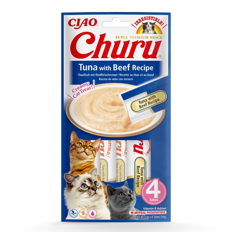 INABA Churu Tuna with Beef Recipe - cat treats - 4x14 g