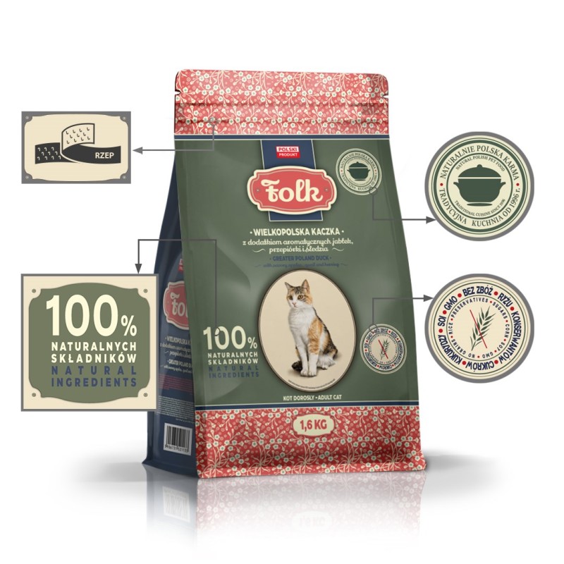 FOLK Greater Poland duck with apples, quail and herring - dry cat food - 1,6kg