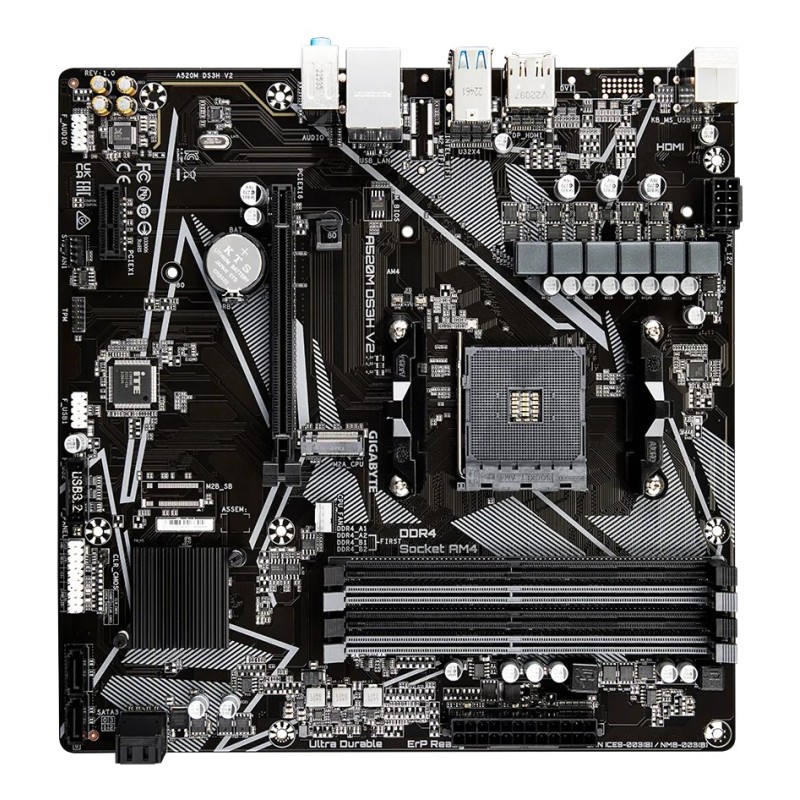 GIGABYTE A520M DS3H V2 Motherboard - Supports AMD Ryzen 5000 Series AM4 CPUs, up to 4733MHz DDR4 (OC), PCIe 3.0 x16, GbE LAN, USB 3.2 Gen 1 GIGABYTE A520M DS3H V2 Motherboard - Supports AMD Ryzen 5000 Series AM4 CPUs, up to 4733MHz DDR4 (OC), PCIe 3.0 x16, GbE LAN, USB 3.2 Gen 1