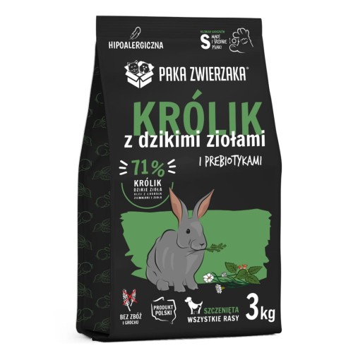 PAKA ZWIERZAKA Puppy Rabbit with wild herbs S - dry dog food - 3kg