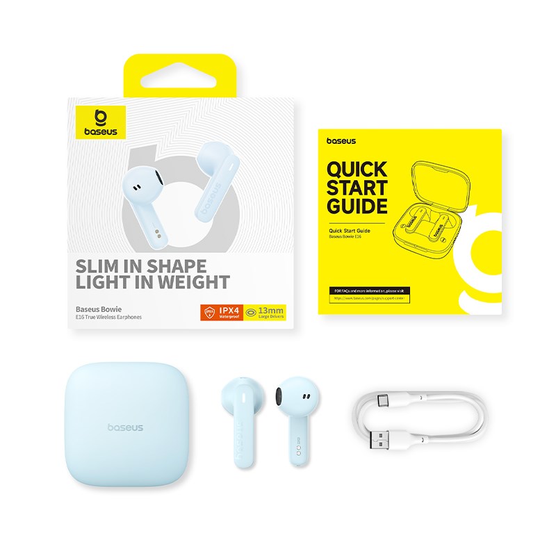 Baseus Bowie E16 Headset True Wireless Earphones In-ear Calls/Music USB Type-C Bluetooth Blue Baseus Bowie E16 Headset True Wireless Earphones In-ear Calls/Music USB Type-C Bluetooth Blue