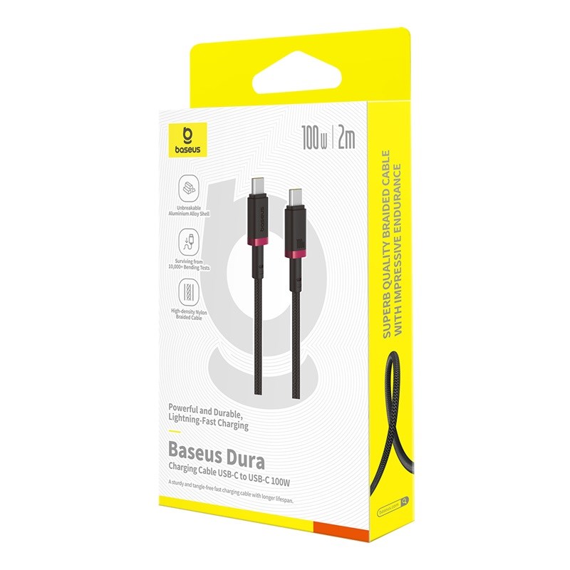 Baseus Dura Type C to Type C 100 W fast charging cable 2 m Black, Red Baseus Dura Type C to Type C 100 W fast charging cable 2 m Black, Red