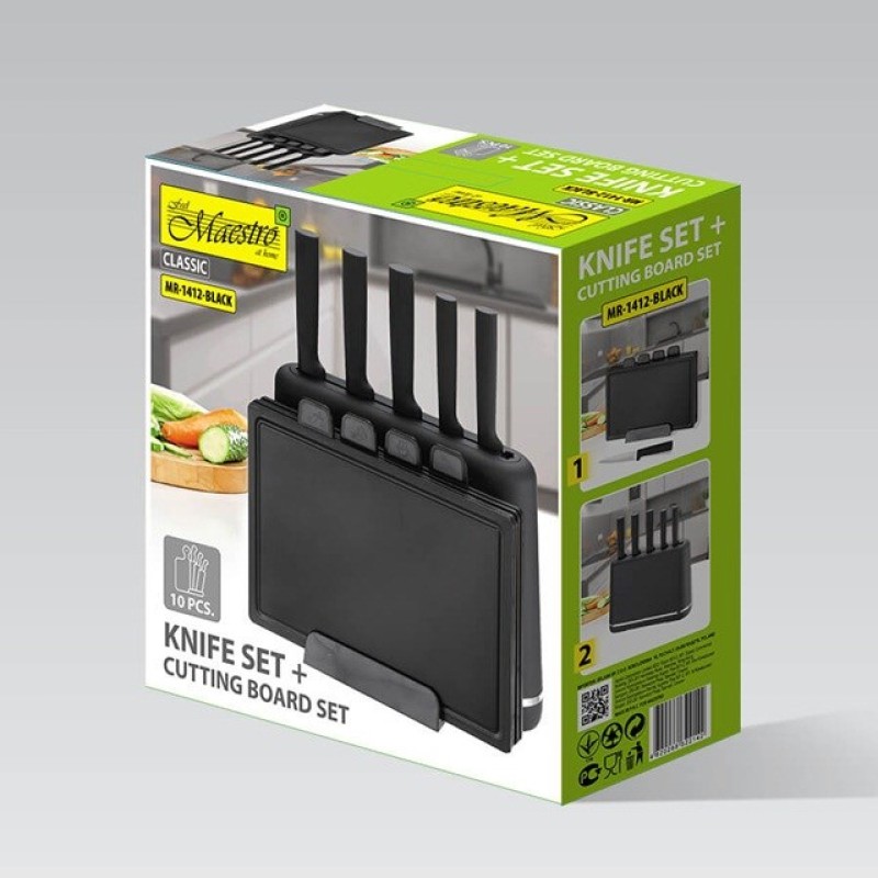 Maestro MR-1412-BLACK Knife set with block + Cutting board set Black Maestro MR-1412-BLACK Knife set with block + Cutting board set Black
