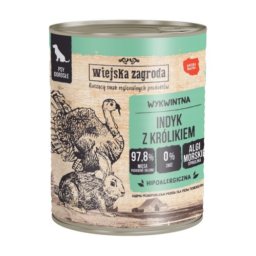 WIEJSKA ZAGRODA Turkey with rabbit - wet dog food - 800g WIEJSKA ZAGRODA Turkey with rabbit - wet dog food - 800g