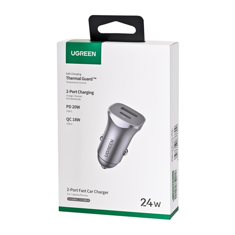 Ugreen USB Type-C / USB 24W Power Delivery Quick Charge car charger, grey (30780) Ugreen USB Type-C / USB 24W Power Delivery Quick Charge car charger, grey (30780)