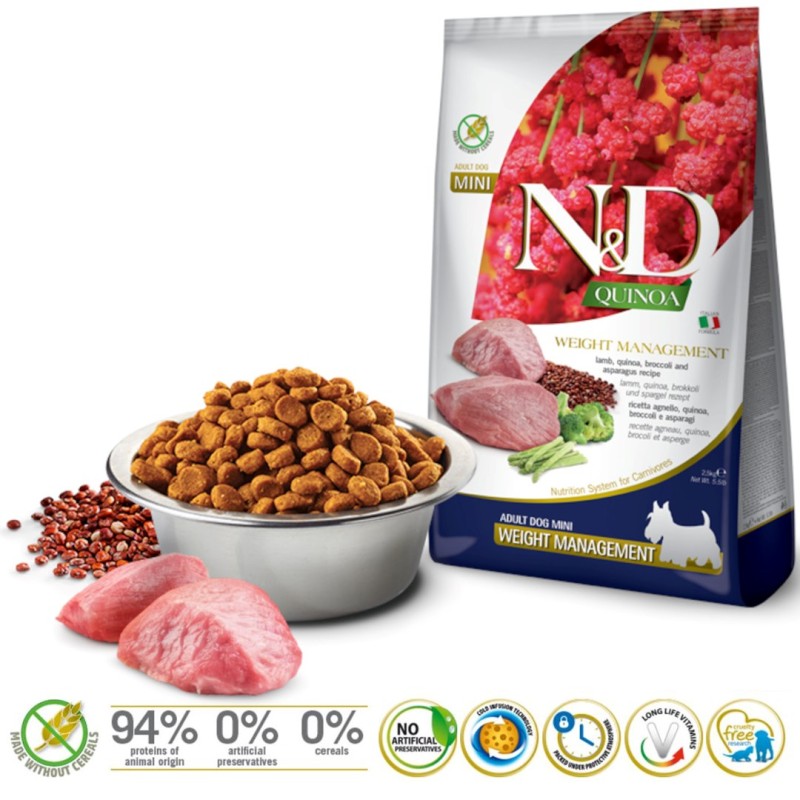 FARMINA N&D Quinoa Dog Weight Management Lamb Adult Mini - dry dog food - 2.5 kg FARMINA N&D Quinoa Dog Weight Management Lamb Adult Mini - dry dog food - 2.5 kg