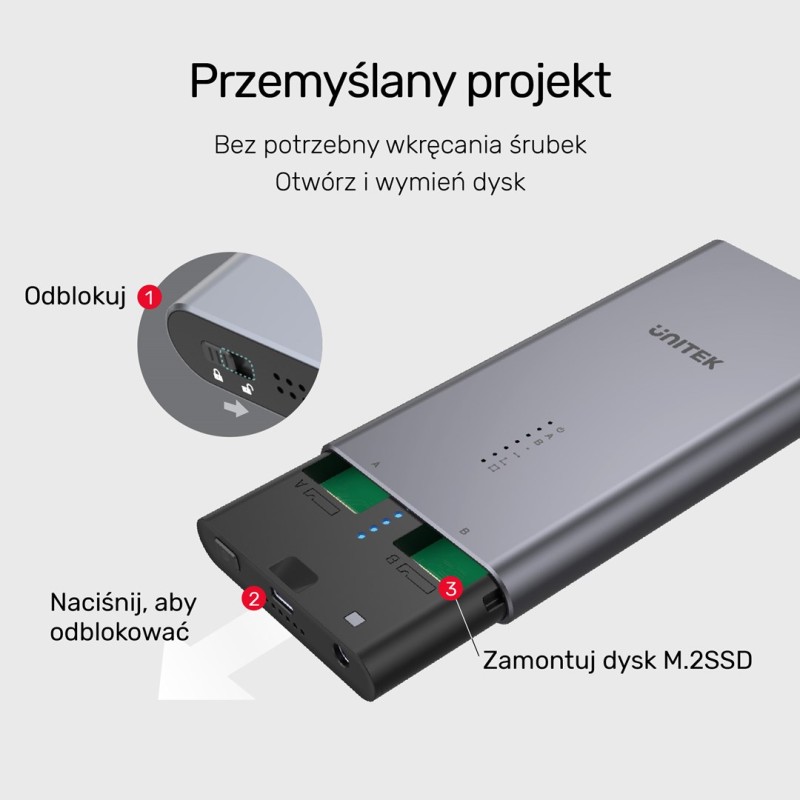 UNITEK S1206A SolidForce USB-C to PCIe/NVMe M.2 SSD 10Gbps Dual Bay Enclosure with Offline Clone UNITEK S1206A SolidForce USB-C to PCIe/NVMe M.2 SSD 10Gbps Dual Bay Enclosure with Offline Clone