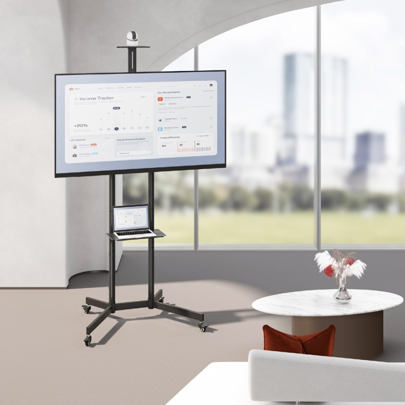 Maclean TV stand / cart, camera shelf, on wheels, 37-70