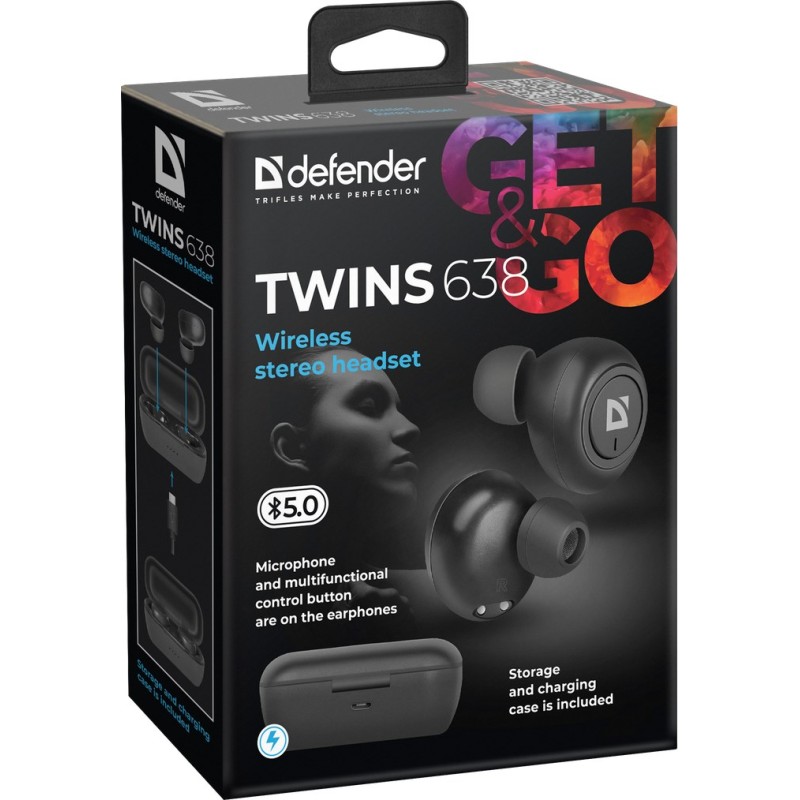 Defender Twins 638 Headset Wireless In-ear Calls/Music Bluetooth Black Defender Twins 638 Headset Wireless In-ear Calls/Music Bluetooth Black