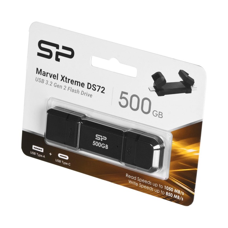 Silicon Power DS72 USB flash drive 500 GB USB Type-A / USB Type-C 3.2 Gen 2 (3.1 Gen 2) Black