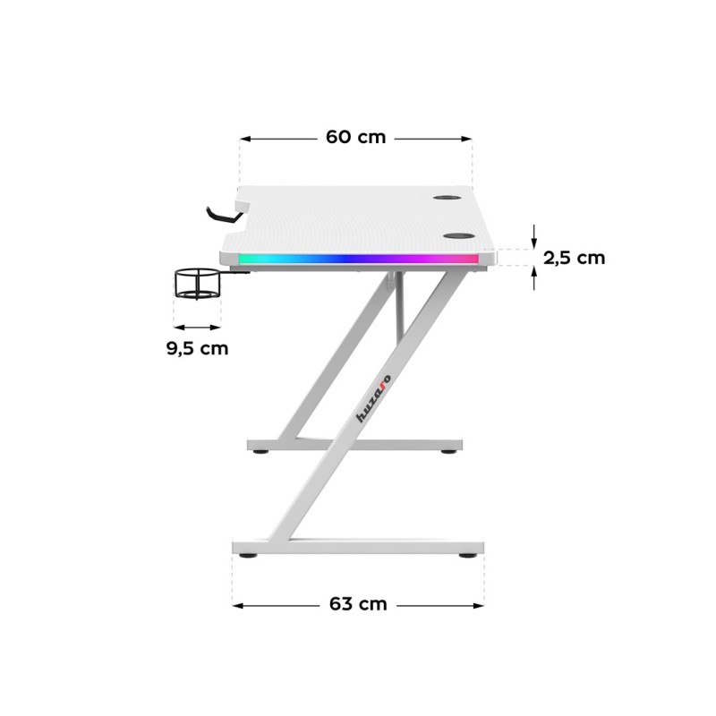 Huzaro Hero 2.5 White RGB gaming desk Huzaro Hero 2.5 White RGB gaming desk