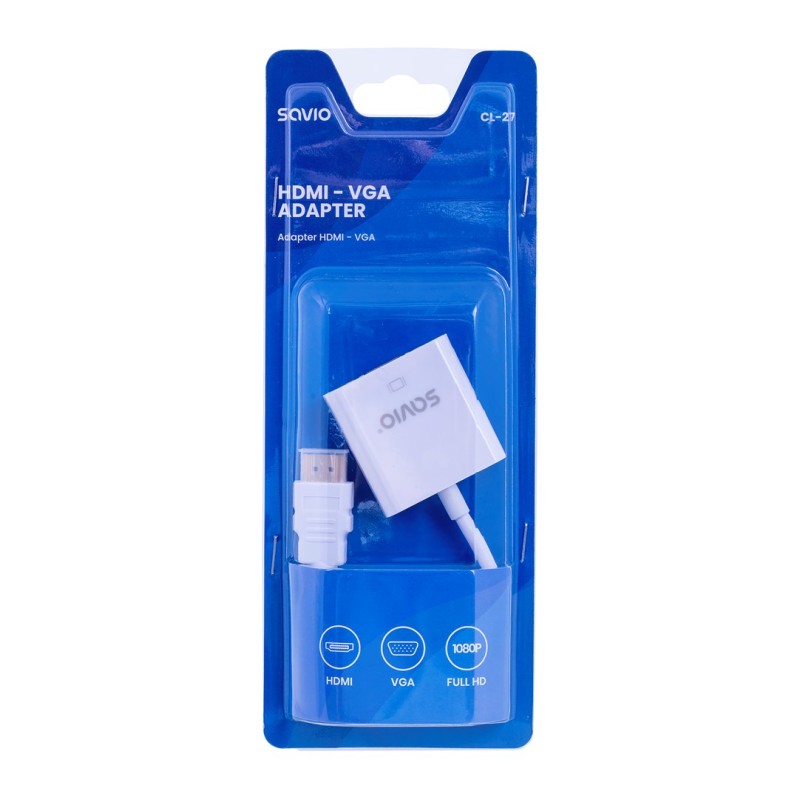 Savio CL-27 video cable adapter 0.2 m VGA (D-Sub) HDMI Type A (Standard) White Savio CL-27 video cable adapter 0.2 m VGA (D-Sub) HDMI Type A (Standard) White