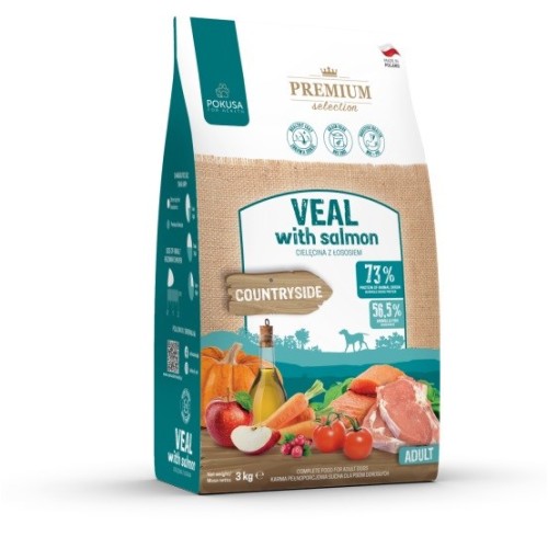 POKUSA Premium Selection Veal with salmon Adult - dry dog food - 3kg