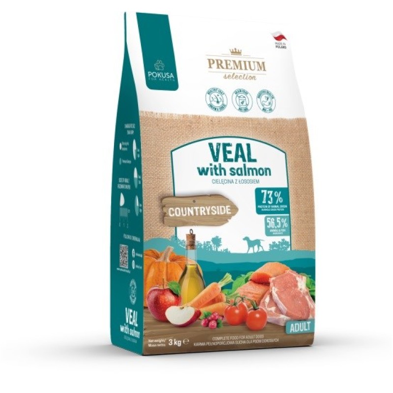 POKUSA Premium Selection Veal with salmon Adult - dry dog food - 3kg