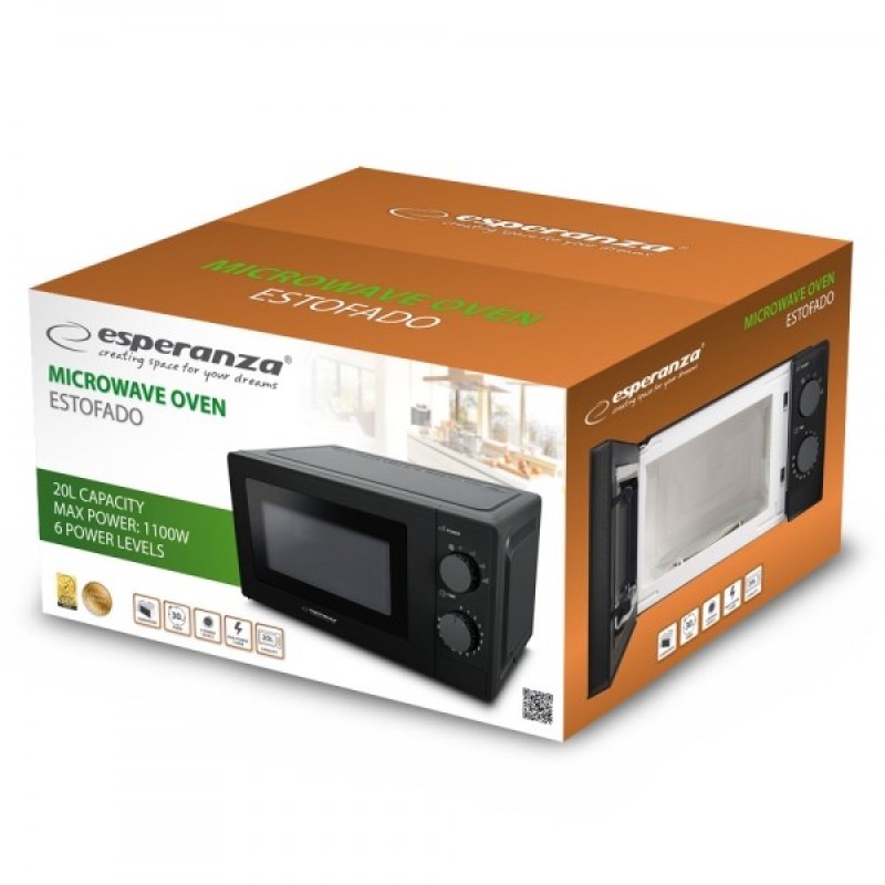 Esperanza ESTOFADO Countertop Solo microwave 20 L 700 W Black Esperanza ESTOFADO Countertop Solo microwave 20 L 700 W Black
