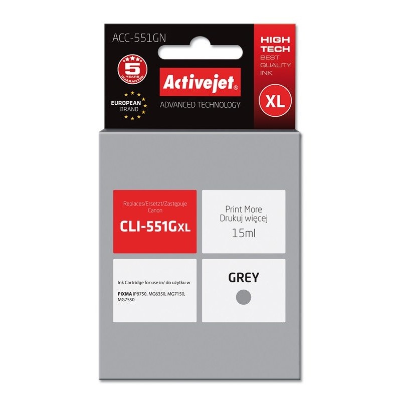 Activejet ACC-551GN ink (replacement for Canon CLI-551G; Supreme; 15 ml; grey)