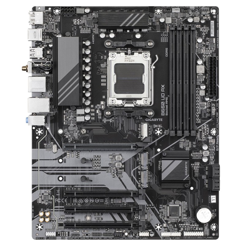 GIGABYTE B650 UD AX Motherboard - AMD Ryzen 9000 Series CPUs, 6+2+2 Phases VRM, up to 7600MHz DDR5 (OC), 1xPCIe 5.0 + 2xPCIe 4.0 M.2, GbE LAN, WIFI 6, USB 3.2 Gen 2 GIGABYTE B650 UD AX Motherboard - AMD Ryzen 9000 Series CPUs, 6+2+2 Phases VRM, up to 7600MHz DDR5 (OC), 1xPCIe 5.0 + 2xPCIe 4.0 M.2, GbE LAN, WIFI 6, USB 3.2 Gen 2