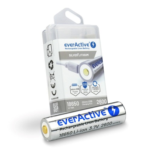 Battery everActive 18650 3.7V Li-ion 2600mAh micro USB with protection BOX Battery everActive 18650 3.7V Li-ion 2600mAh micro USB with protection BOX